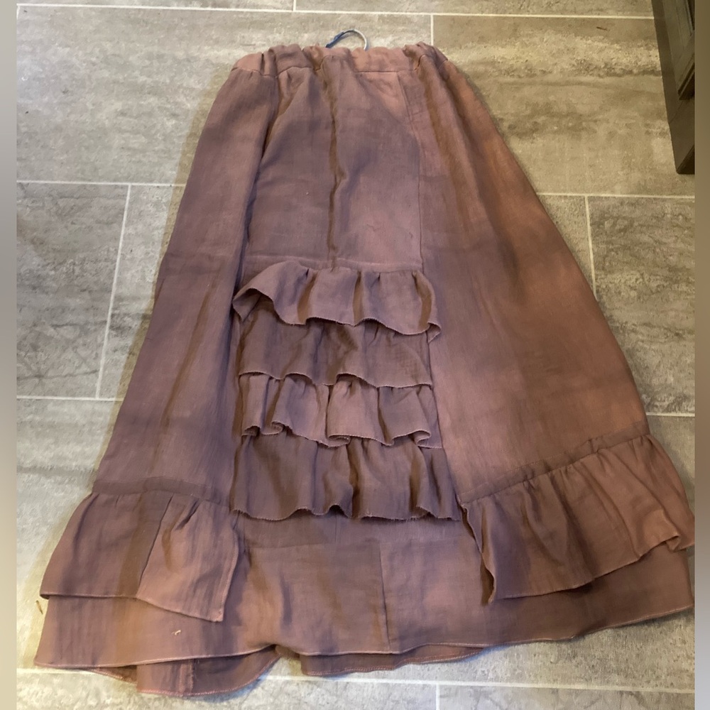 “Clochard de Luxe” Mauve-Brown Tiered Maxi Skirt with Ruffle Hem - Picture 8 of 9